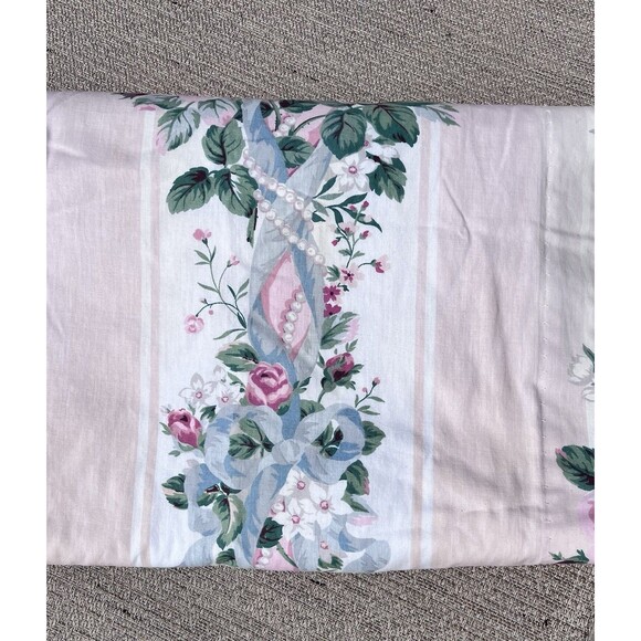 Croscill Vtg Princess Floral Panel Blush/Peach Bows Weighted Pole Rod 40x86 In - Picture 2 of 9